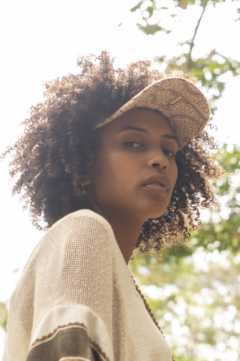 SHIPISOR Womens White Visor Dreadlock Cap Shipibo Patterns – AJJAYA