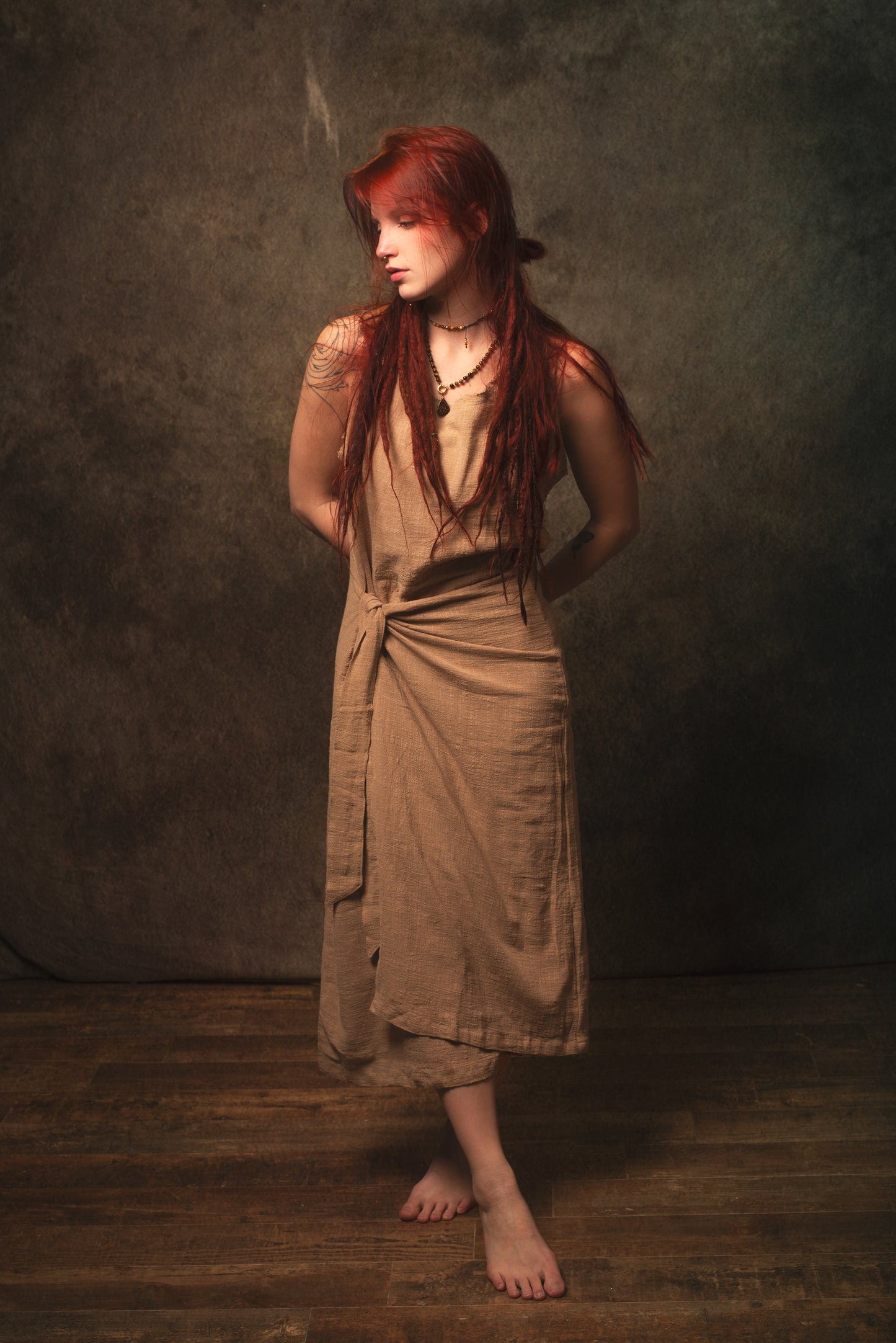 SOFI Wrap Dress Sandalwood Brown Soft Breathable Natural Cotton Festival Ritual Resort Womens Boho Wear AJJAYA