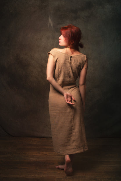 SOFI Wrap Dress Sandalwood Brown Soft Breathable Natural Cotton Festival Ritual Resort Womens Boho Wear AJJAYA
