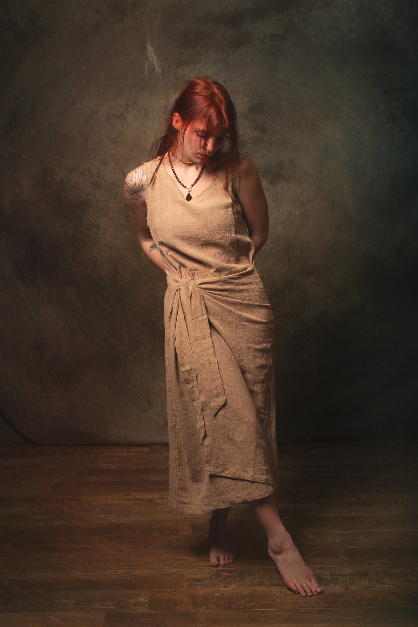 SOFI Wrap Dress Sandalwood Brown Soft Breathable Natural Cotton Festival Ritual Resort Womens Boho Wear AJJAYA