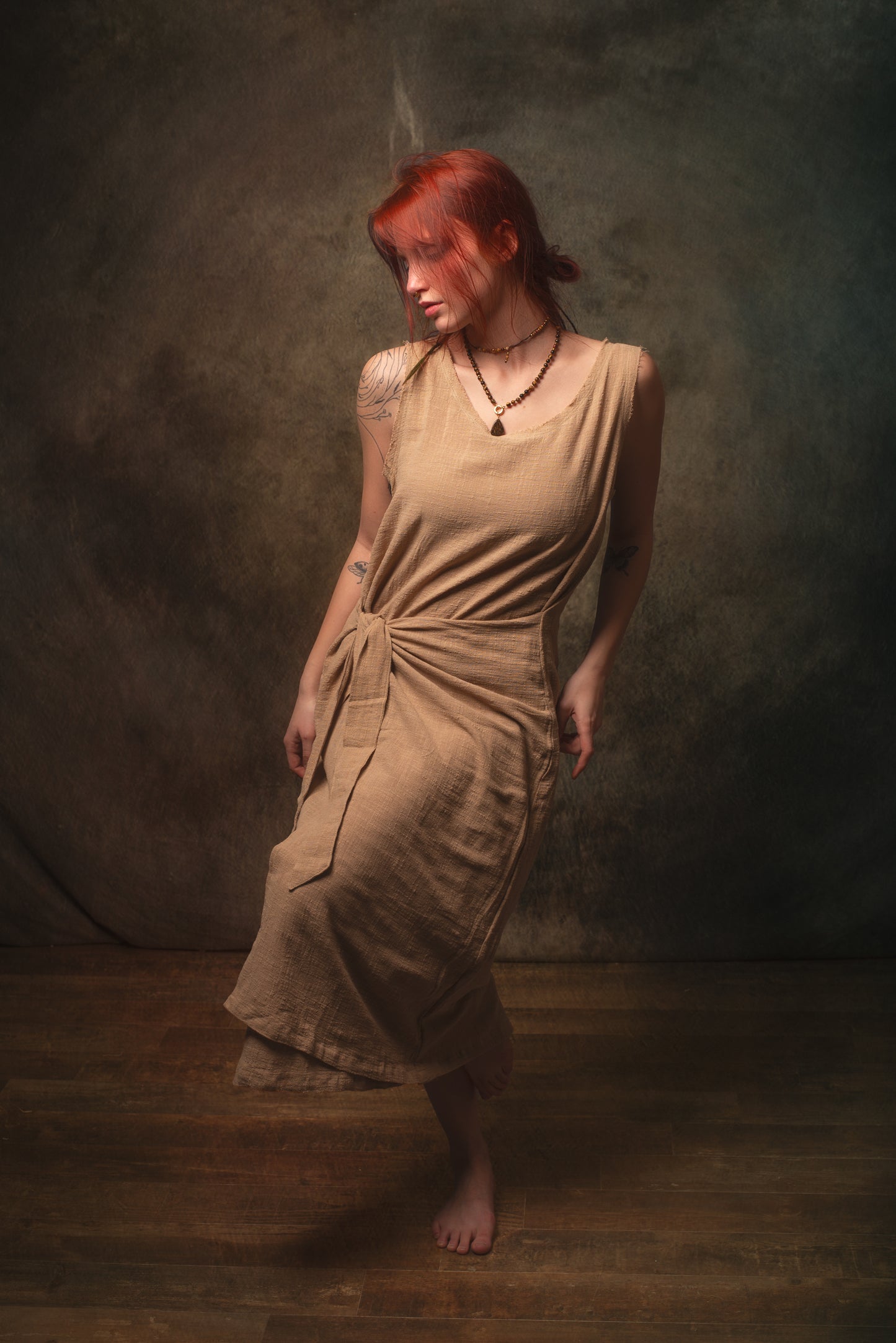 SOFI Wrap Dress Sandalwood Brown Soft Breathable Natural Cotton Festival Ritual Resort Womens Boho Wear AJJAYA