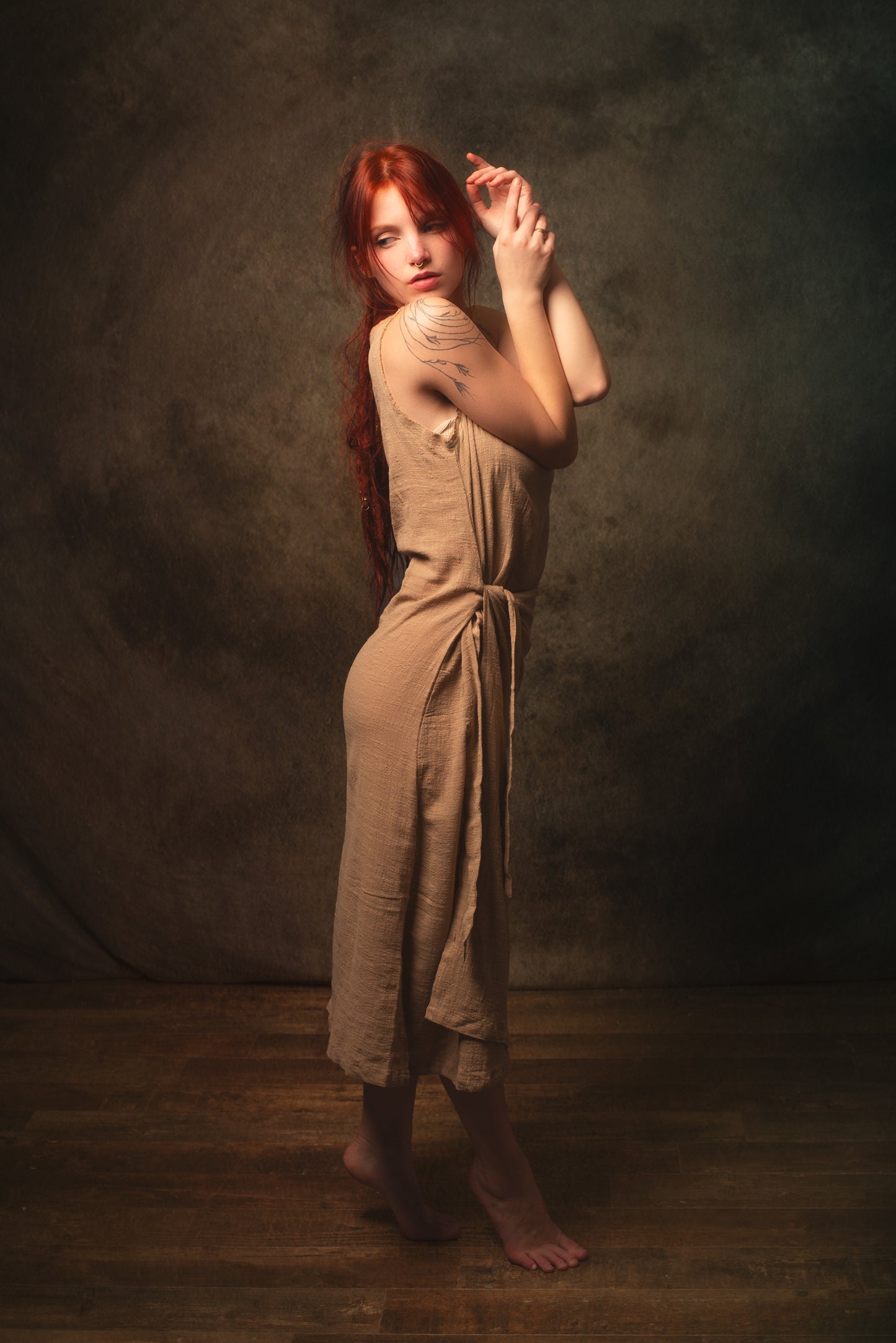 SOFI Wrap Dress Sandalwood Brown Soft Breathable Natural Cotton Festival Ritual Resort Womens Boho Wear AJJAYA