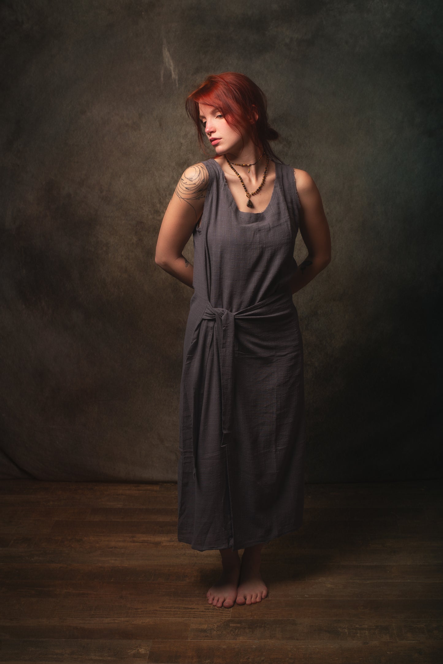 SOFI Wrap Dress Grey Soft Breathable Natural Cotton Festival Ritual Resort Womens Boho Wear AJJAYA