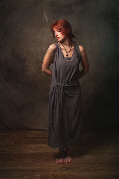 SOFI Wrap Dress Grey Soft Breathable Natural Cotton Festival Ritual Resort Womens Boho Wear AJJAYA