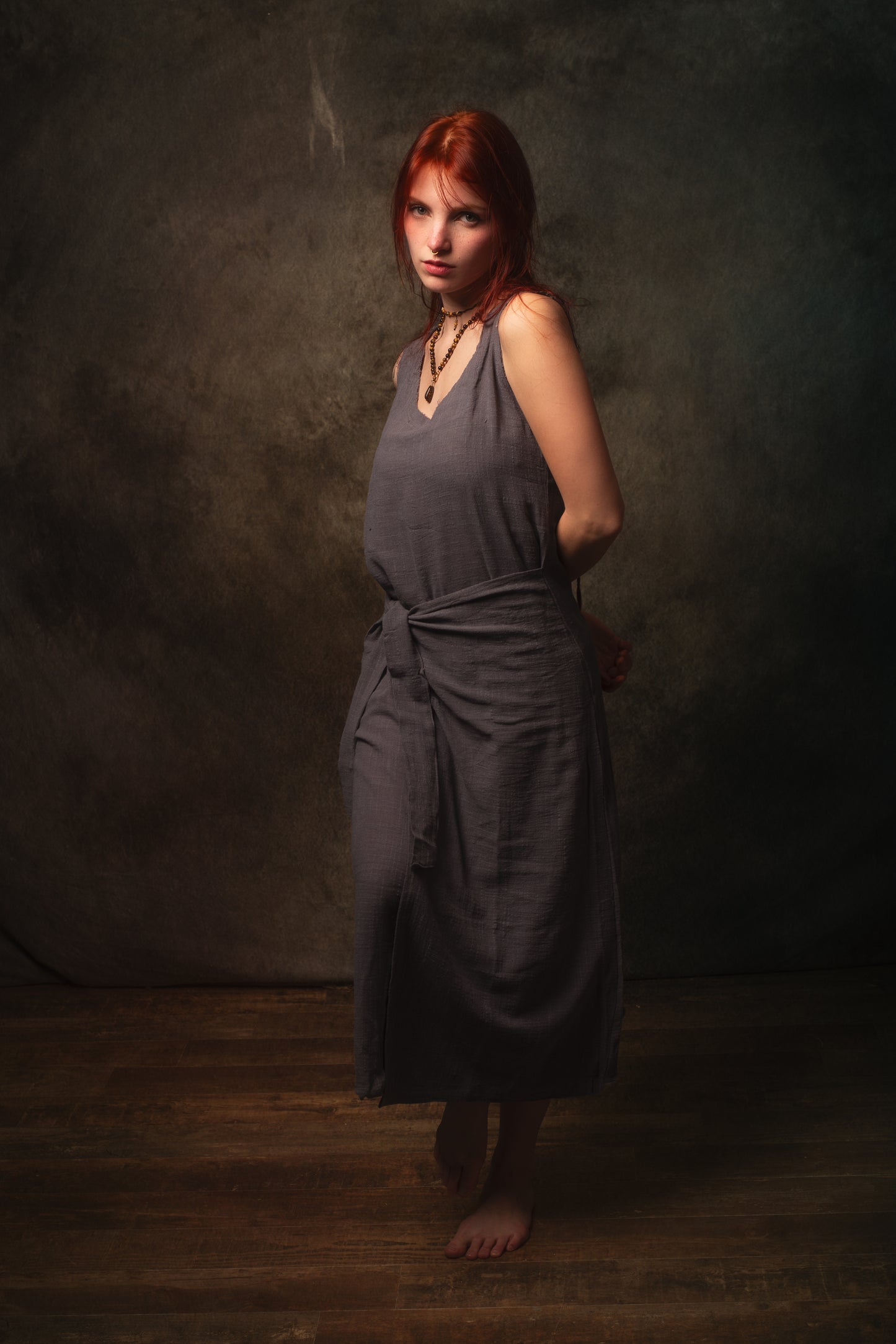 SOFI Wrap Dress Grey Soft Breathable Natural Cotton Festival Ritual Resort Womens Boho Wear AJJAYA