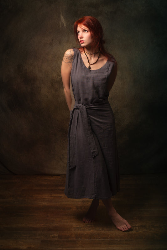 SOFI Wrap Dress Grey Soft Breathable Natural Cotton Festival Ritual Resort Womens Boho Wear AJJAYA