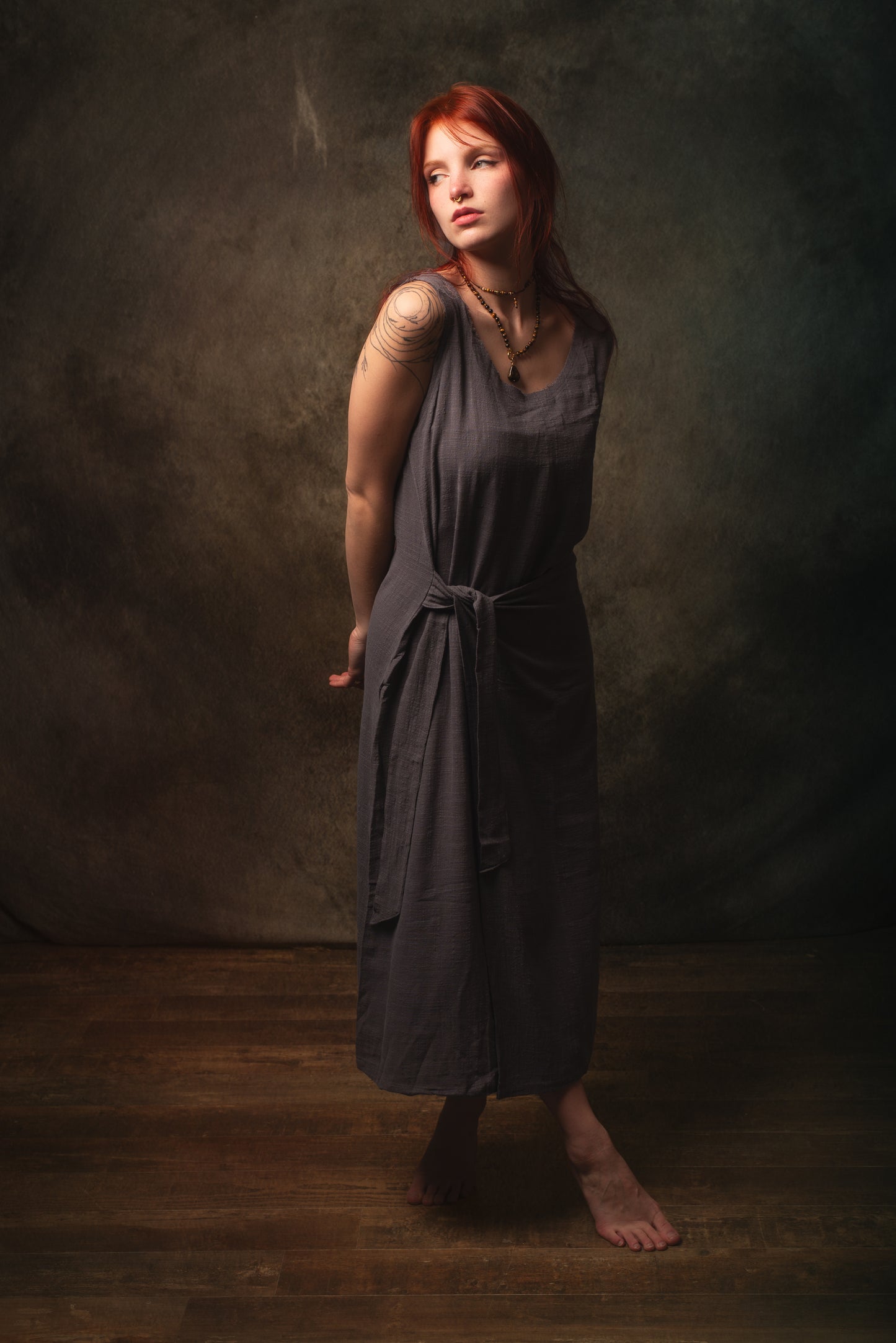 SOFI Wrap Dress Grey Soft Breathable Natural Cotton Festival Ritual Resort Womens Boho Wear AJJAYA