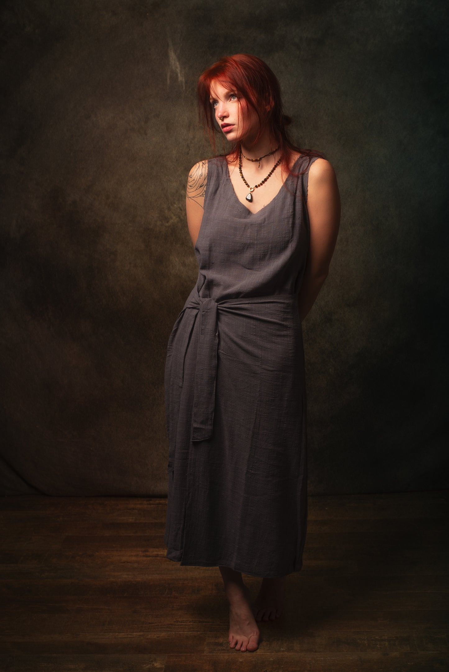 SOFI Wrap Dress Grey Soft Breathable Natural Cotton Festival Ritual Resort Womens Boho Wear AJJAYA