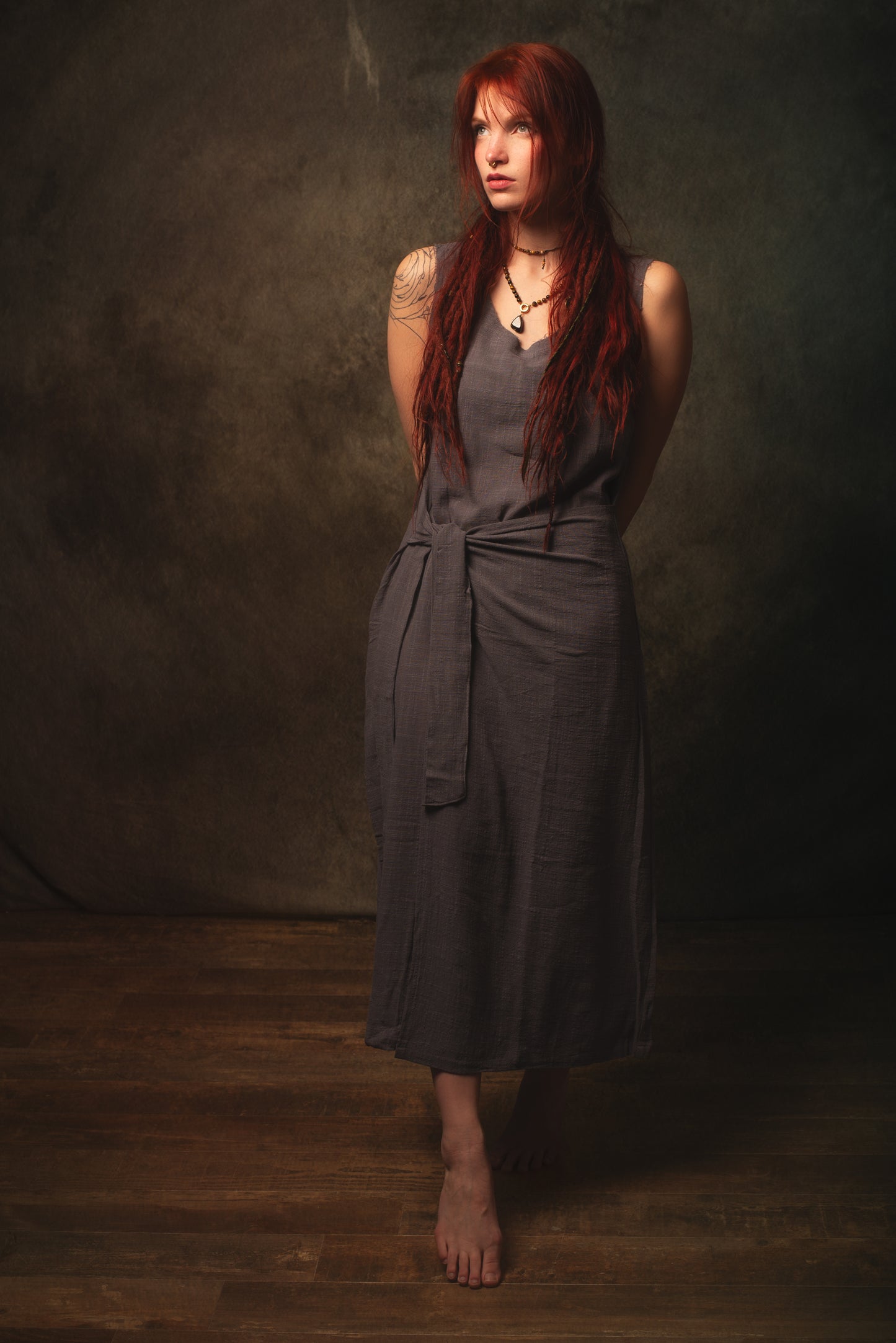 SOFI Wrap Dress Grey Soft Breathable Natural Cotton Festival Ritual Resort Womens Boho Wear AJJAYA