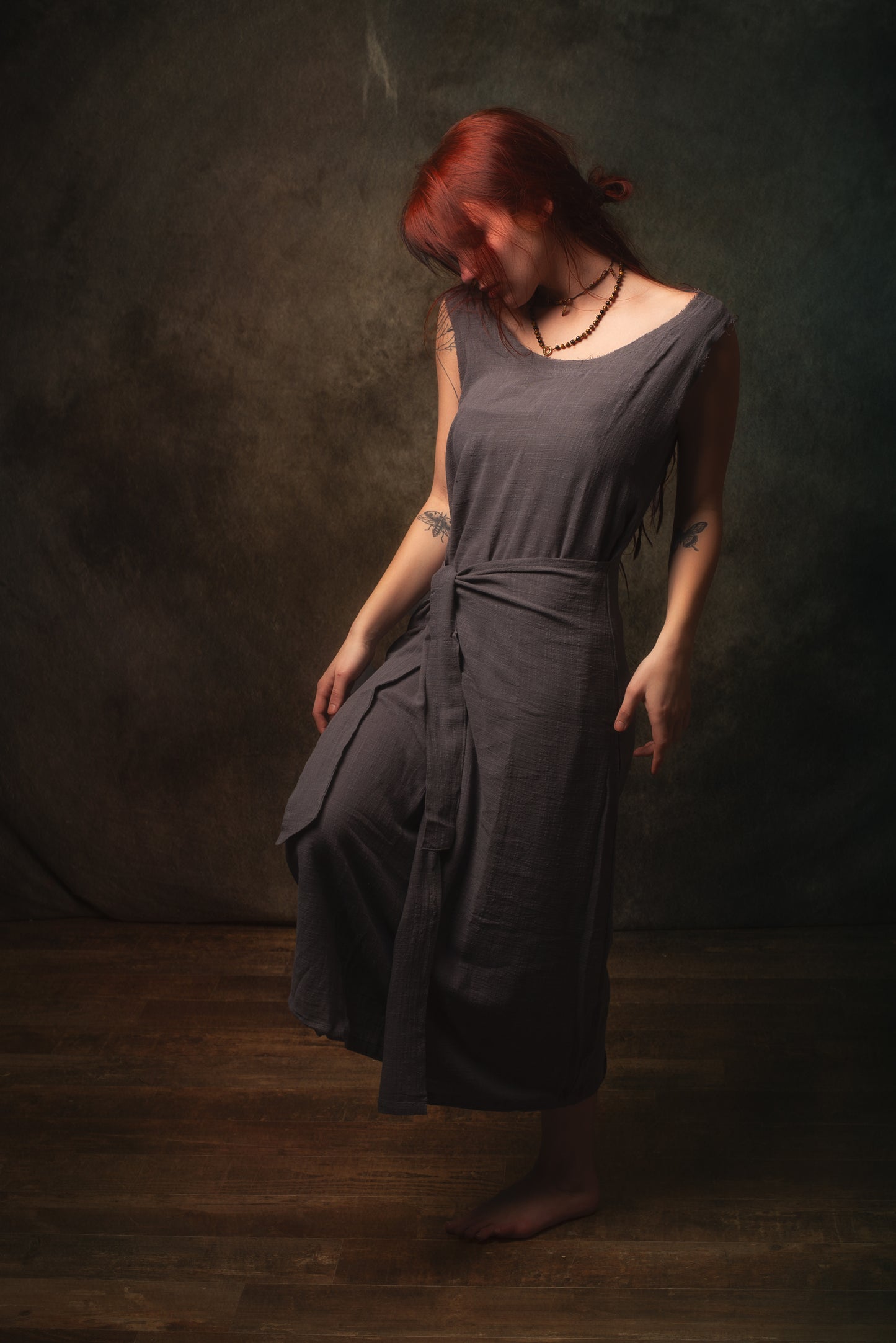 SOFI Wrap Dress Grey Soft Breathable Natural Cotton Festival Ritual Resort Womens Boho Wear AJJAYA