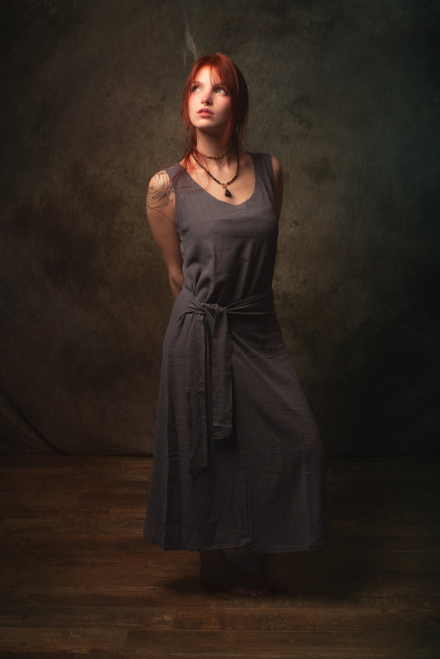 SOFI Wrap Dress Grey Soft Breathable Natural Cotton Festival Ritual Resort Womens Boho Wear AJJAYA