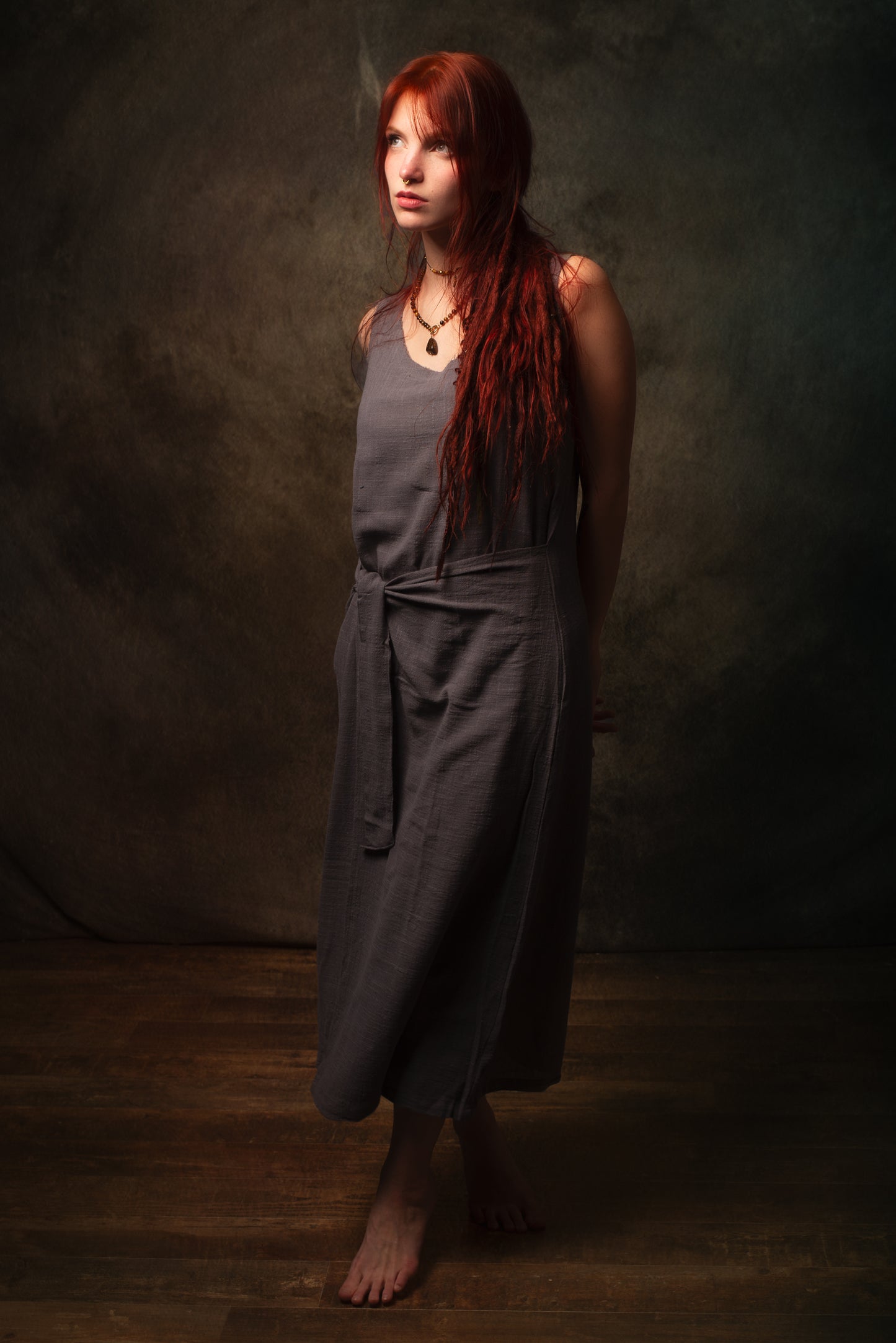 SOFI Wrap Dress Grey Soft Breathable Natural Cotton Festival Ritual Resort Womens Boho Wear AJJAYA