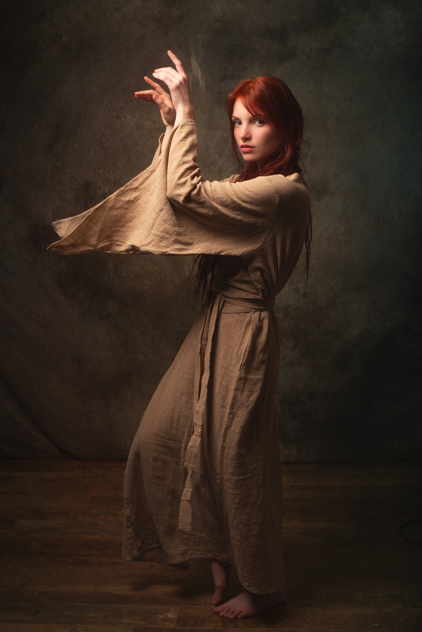 MIRA Womens Kimono Dress Sandalwood Brown Japanese Arm Flairs Soft Breathable Cotton Festival Ritual Resort Wear AJJAYA