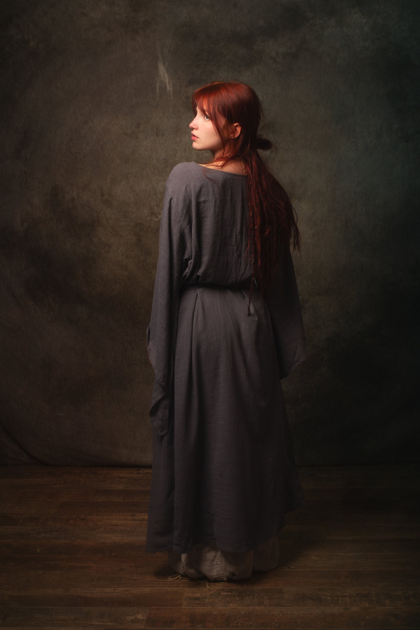 MIRA Womens Kimono Dress Grey Brown Japanese Arm Flairs Soft Breathable Cotton Festival Ritual Resort Wear AJJAYA