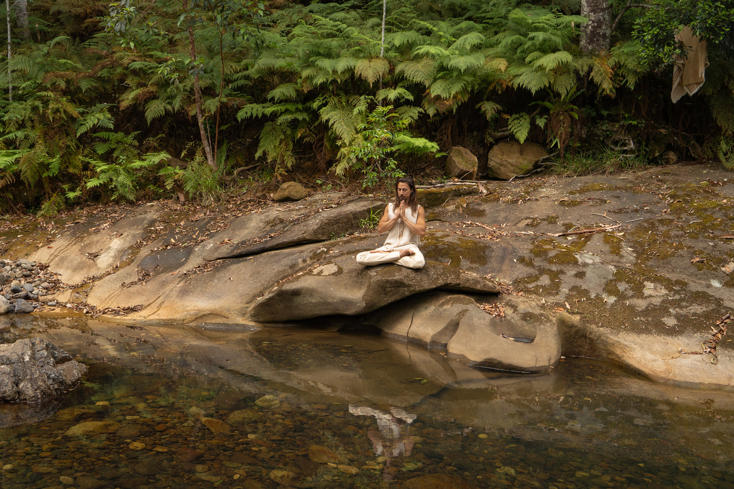 KAZA Beige Mens Tank Top Sleeveless Yoga Deep Cut Breathable Semi See-through Cotton Tribal Pattern Block Printed Festival Ceremonial AJJAYA