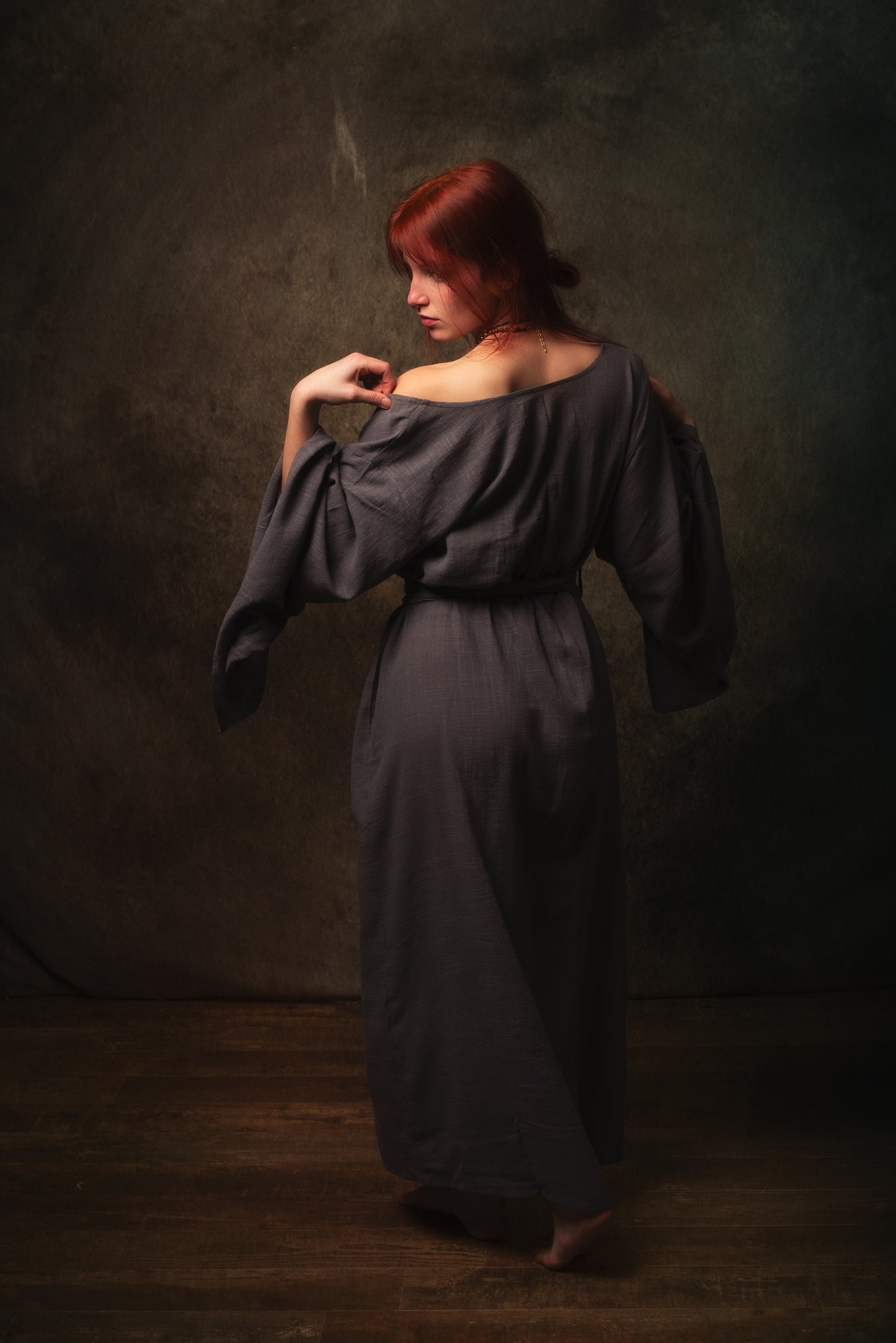 MIRA Womens Kimono Dress Grey Brown Japanese Arm Flairs Soft Breathable Cotton Festival Ritual Resort Wear AJJAYA