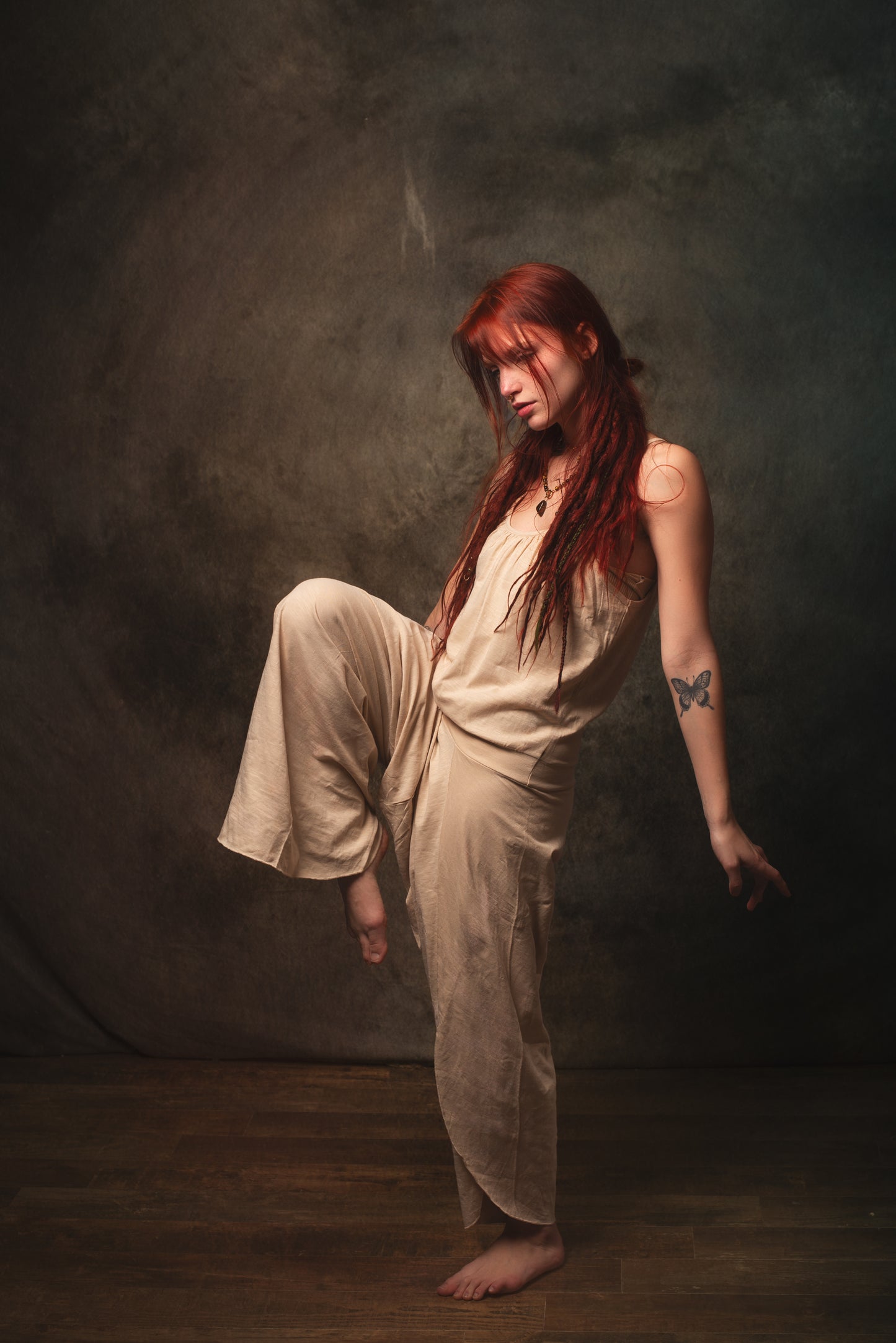 KAYANA بذلة رومبير بشكل عام بيج كريم مصنوع يدويًا قطن طبيعي يوجا مقصوص بأرجل مفتوحة فضفاض مرن يسمح بمرور الهواء مهرجان بوهو الغجر أججايا