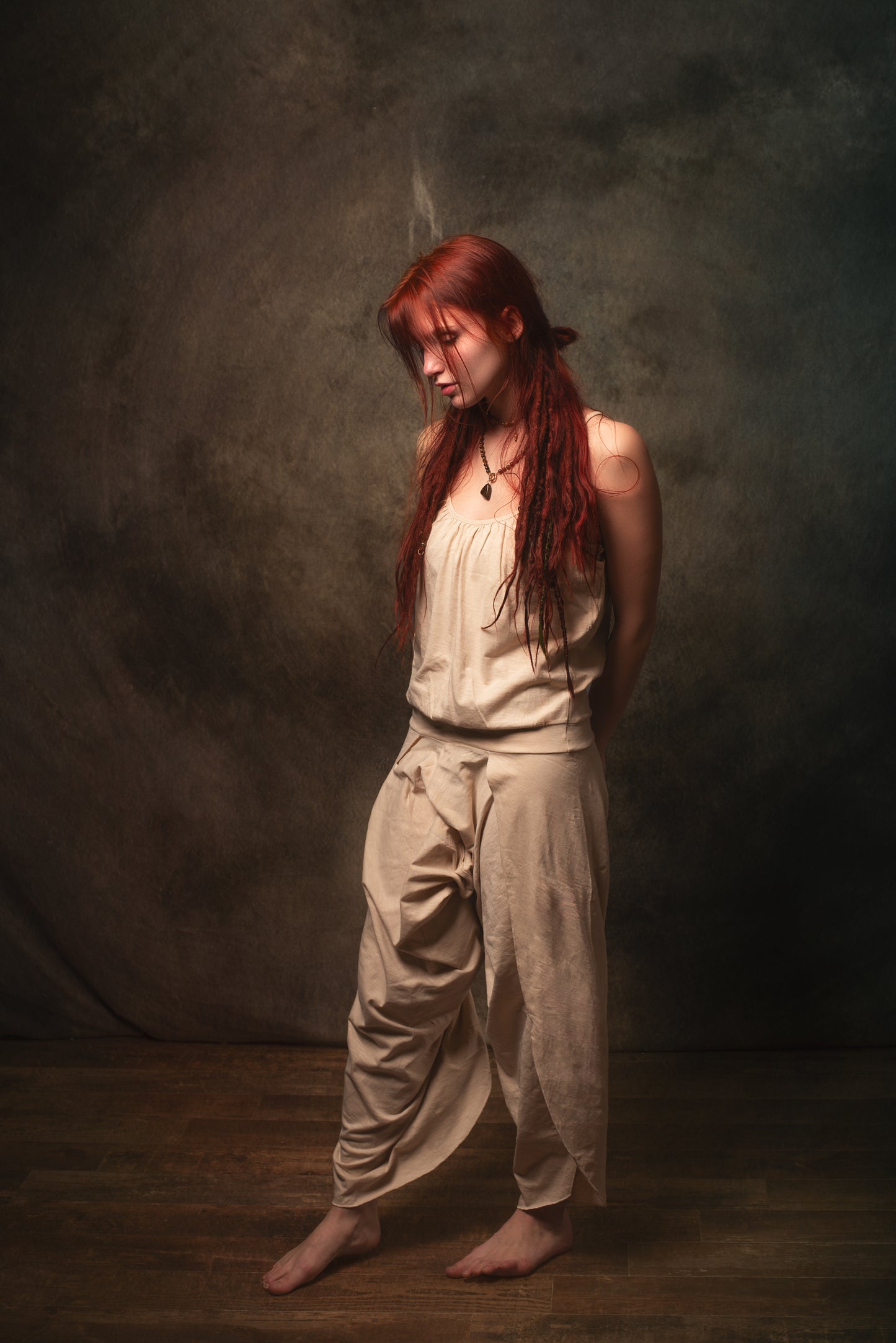 KAYANA بذلة رومبير بشكل عام بيج كريم مصنوع يدويًا قطن طبيعي يوجا مقصوص بأرجل مفتوحة فضفاض مرن يسمح بمرور الهواء مهرجان بوهو الغجر أججايا