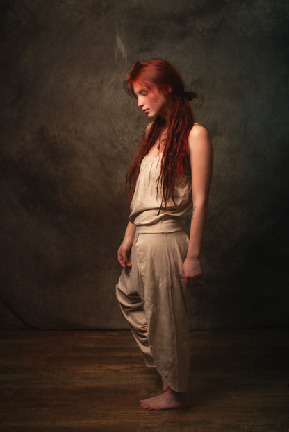 KAYANA Combinaison Barboteuse Ensemble Beige Crème Fait à la Main Coton Naturel Yoga Coupe Jambes Ouvertes Lâche Flexible Respirant Boho Festival Gypsy AJJAYA