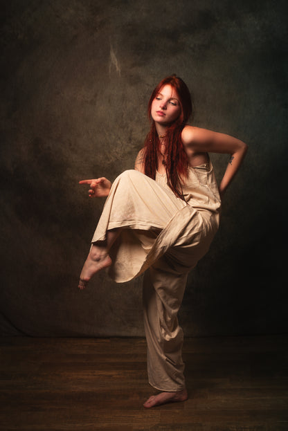 KAYANA Combinaison Barboteuse Ensemble Beige Crème Fait à la Main Coton Naturel Yoga Coupe Jambes Ouvertes Lâche Flexible Respirant Boho Festival Gypsy AJJAYA