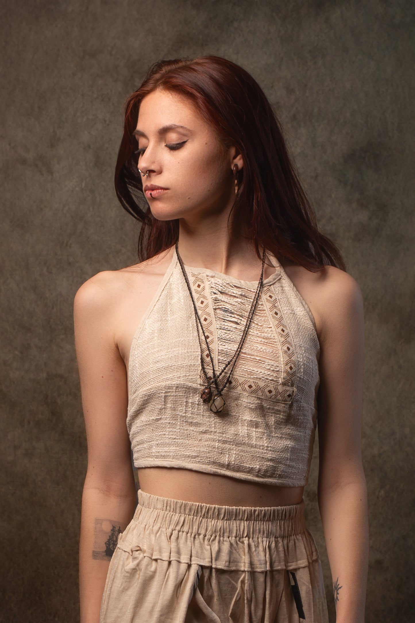 EIRINI Crop Top Yoga Black Sleeveless Natural Cotton Tank Shirt Festival Ceremony Tribal Fairy Boho AJJAYA