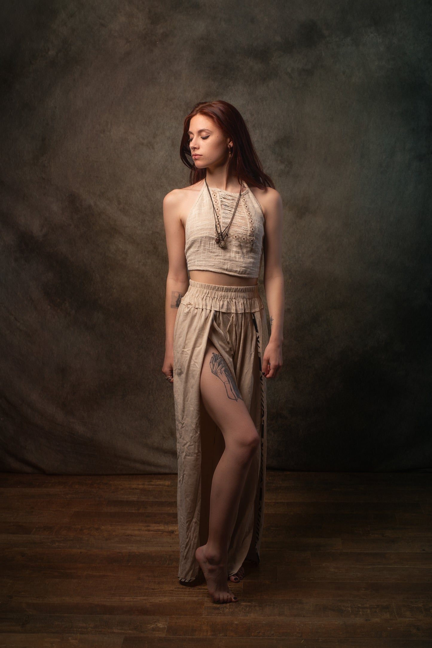 EIRINI Crop Top Yoga Rust Sleeveless Natural Cotton Tank Shirt Festival Ceremony Tribal Fairy Boho AJJAYA