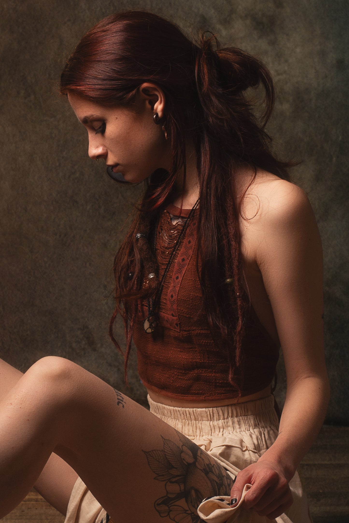 EIRINI Crop Top Yoga Rust Sleeveless Natural Cotton Tank Shirt Festival Ceremony Tribal Fairy Boho AJJAYA