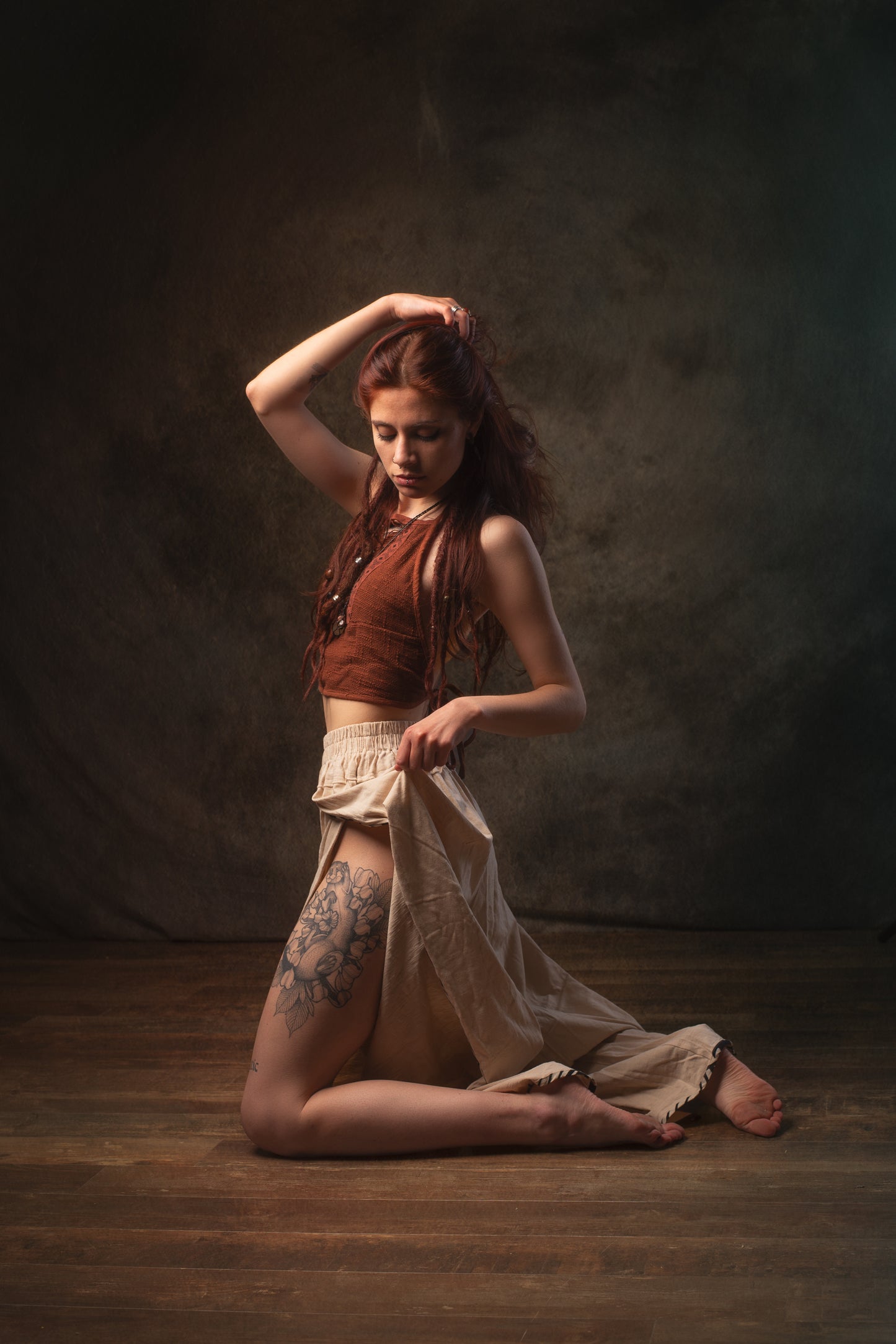 EIRINI Crop Top Yoga Rust Sleeveless Natural Cotton Tank Shirt Festival Ceremony Tribal Fairy Boho AJJAYA