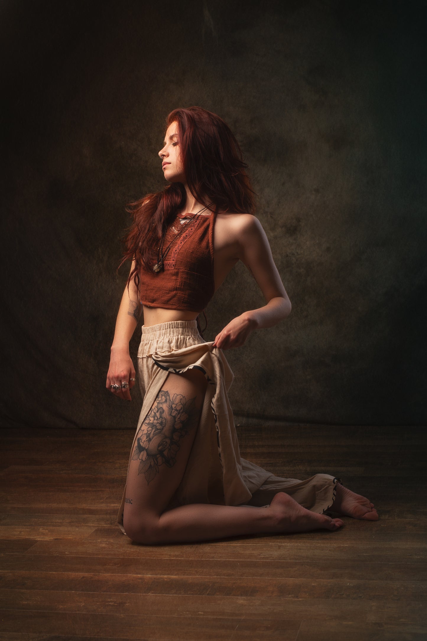 EIRINI Crop Top Yoga Rust Sleeveless Natural Cotton Tank Shirt Festival Ceremony Tribal Fairy Boho AJJAYA