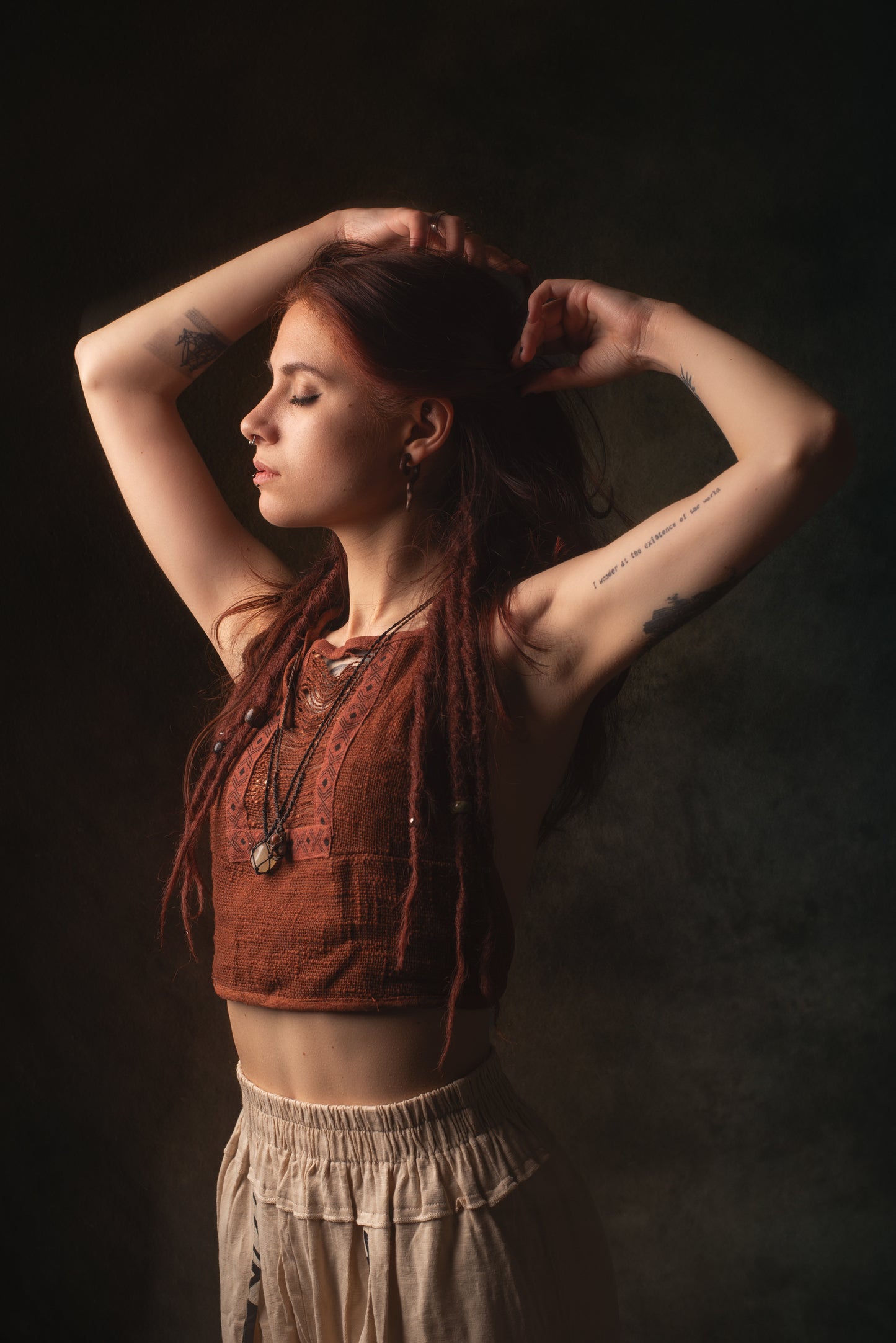 EIRINI Crop Top Yoga Rust Sleeveless Natural Cotton Tank Shirt Festival Ceremony Tribal Fairy Boho AJJAYA