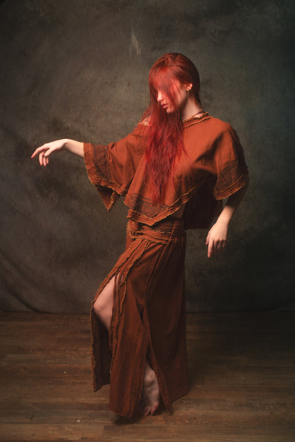 KURA Mini Poncho Top Natural Cotton Block Printed Tribal Patterns Shirt Festival Ceremony Fairy Boho AJJAYA