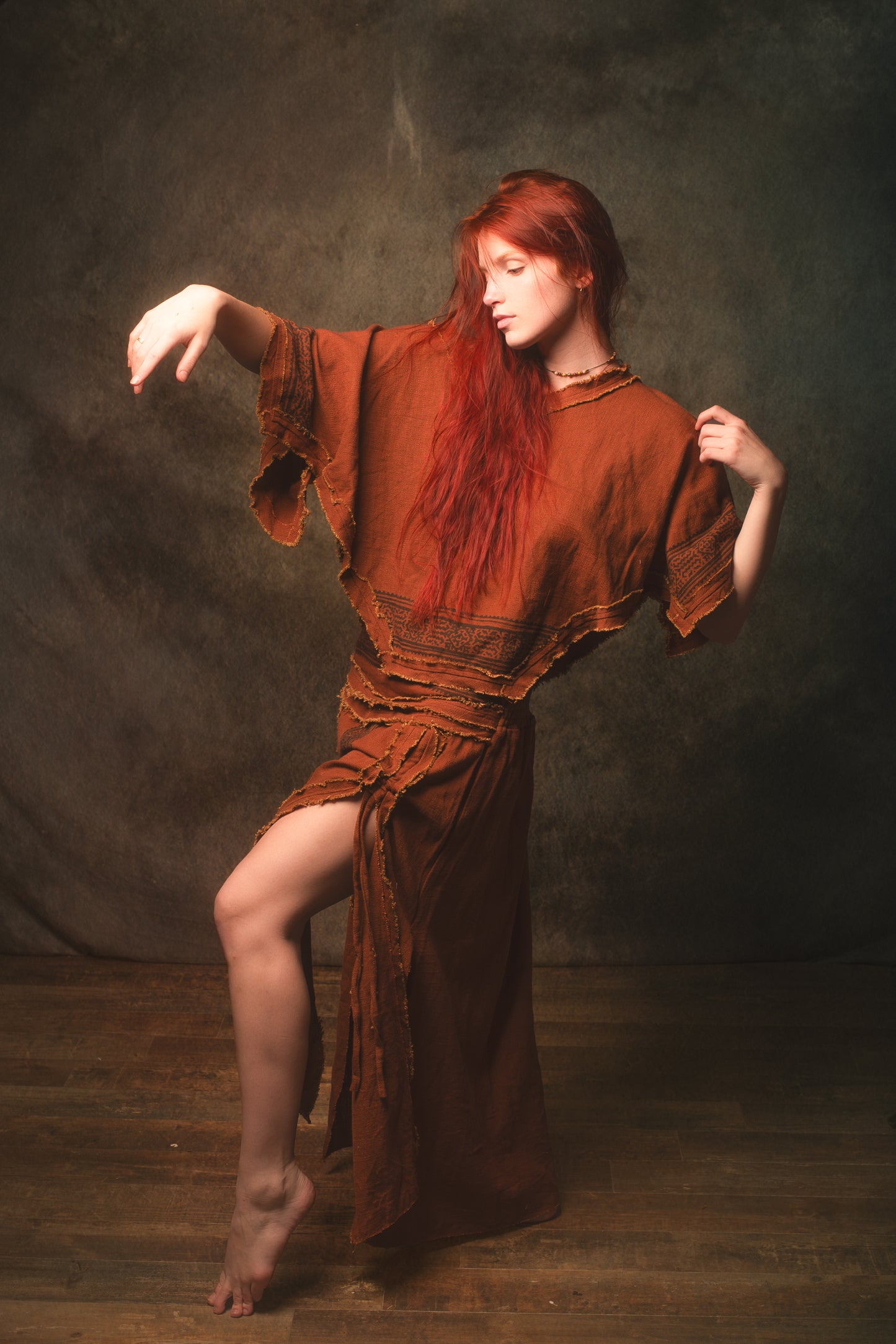 KURA Mini Poncho Top Rustic Orange Natural Cotton Block Printed Tribal Patterns Shirt Festival Ceremony Fairy Boho AJJAYA