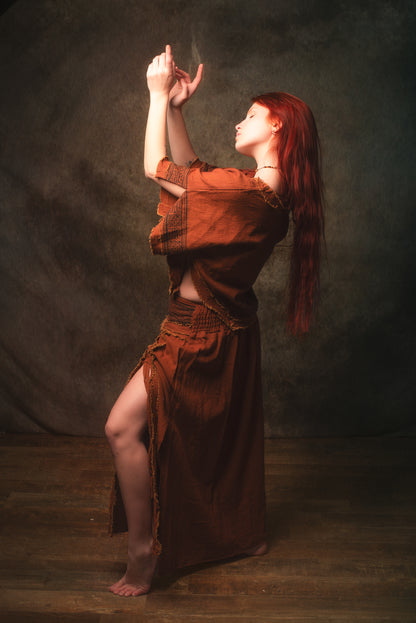 KURA Mini Poncho Top Natural Cotton Block Printed Tribal Patterns Shirt Festival Ceremony Fairy Boho AJJAYA