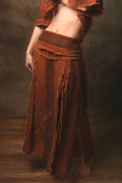 NARIAH Skirt Rust Handmade Cotton Block Printed Tribal Patterns Natural Dyed Fairy Gypsy Boho Festival Ceremony Ritual AJJAYA