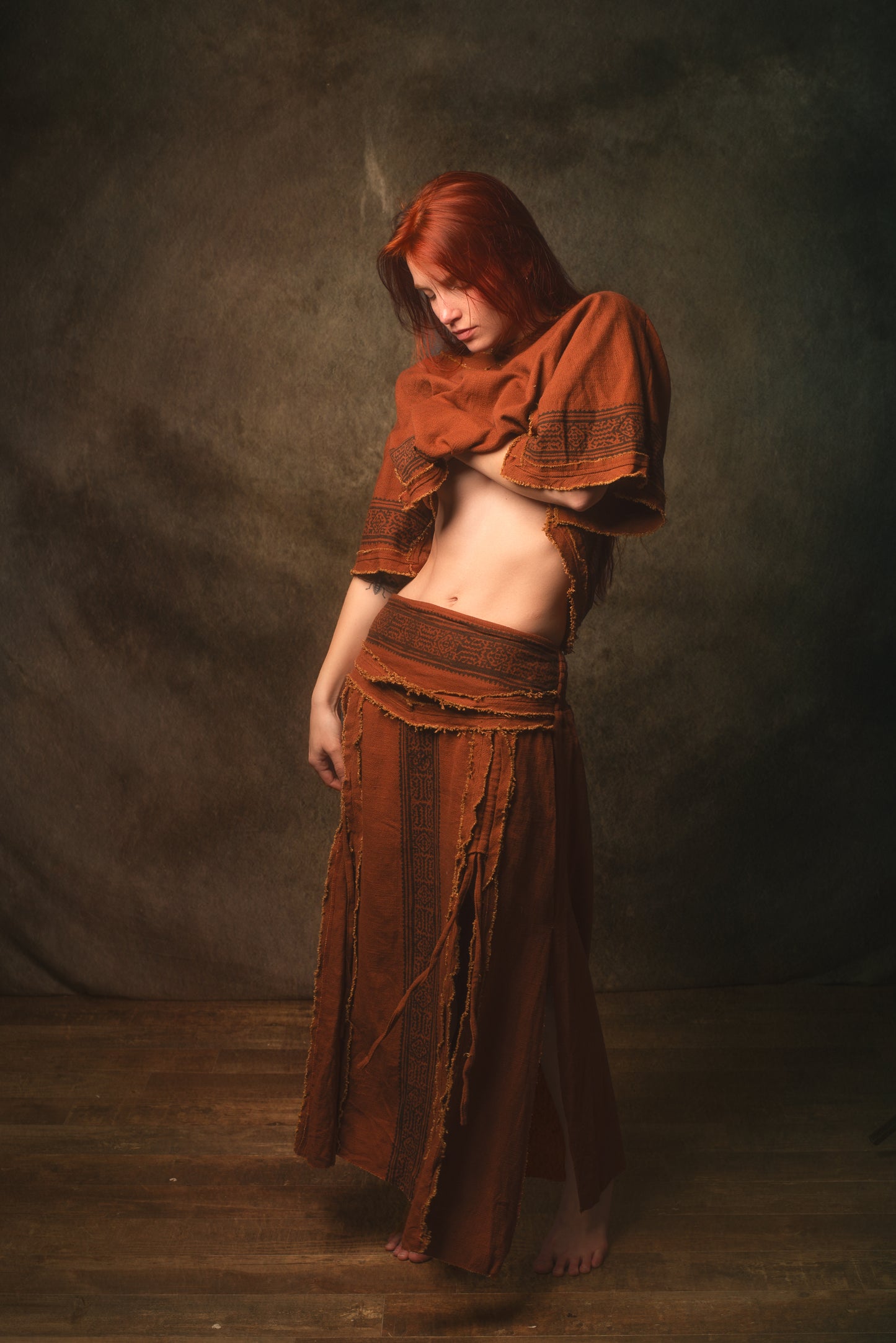 NARIAH Skirt Rust Handmade Cotton Block Printed Tribal Patterns Natural Dyed Fairy Gypsy Boho Festival Ceremony Ritual AJJAYA