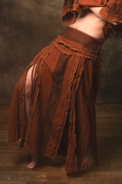 NARIAH Skirt Rust Handmade Cotton Block Printed Tribal Patterns Natural Dyed Fairy Gypsy Boho Festival Ceremony Ritual AJJAYA