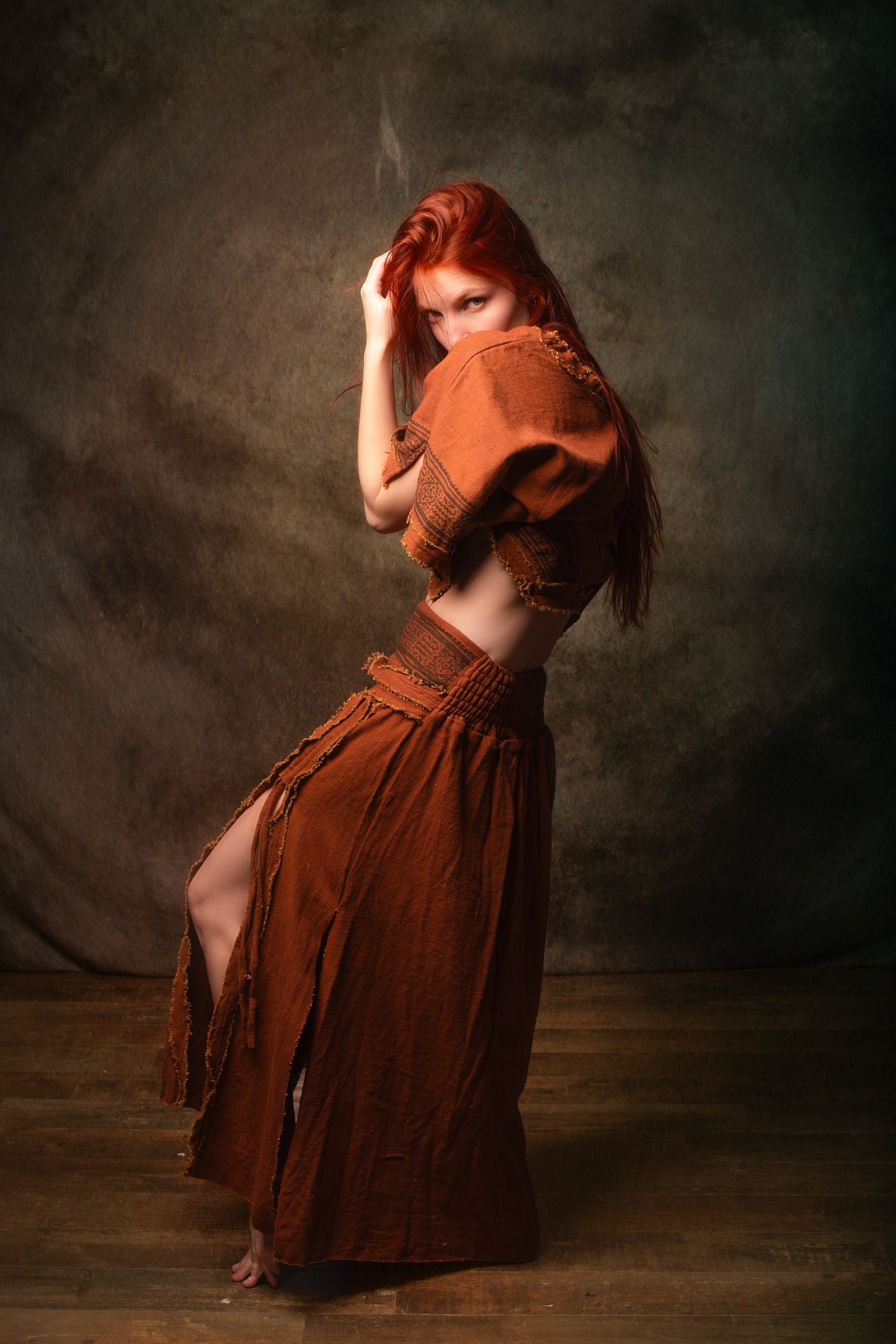 KURA Mini Poncho Top Rustic Orange Natural Cotton Block Printed Tribal Patterns Shirt Festival Ceremony Fairy Boho AJJAYA