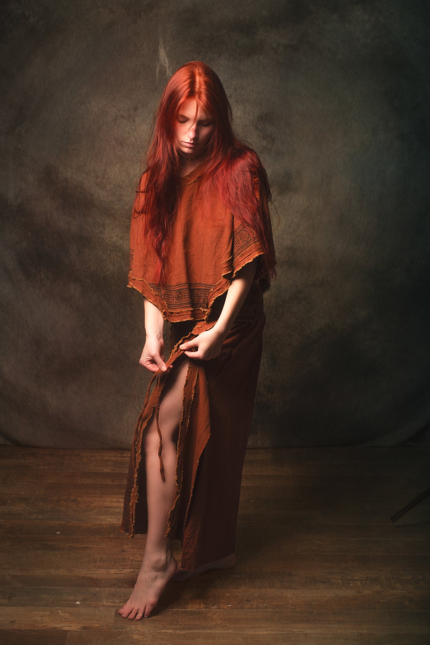 KURA Mini Poncho Top Rustic Orange Natural Cotton Block Printed Tribal Patterns Shirt Festival Ceremony Fairy Boho AJJAYA