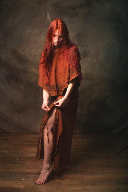 KURA Mini Poncho Top Natural Cotton Block Printed Tribal Patterns Shirt Festival Ceremony Fairy Boho AJJAYA