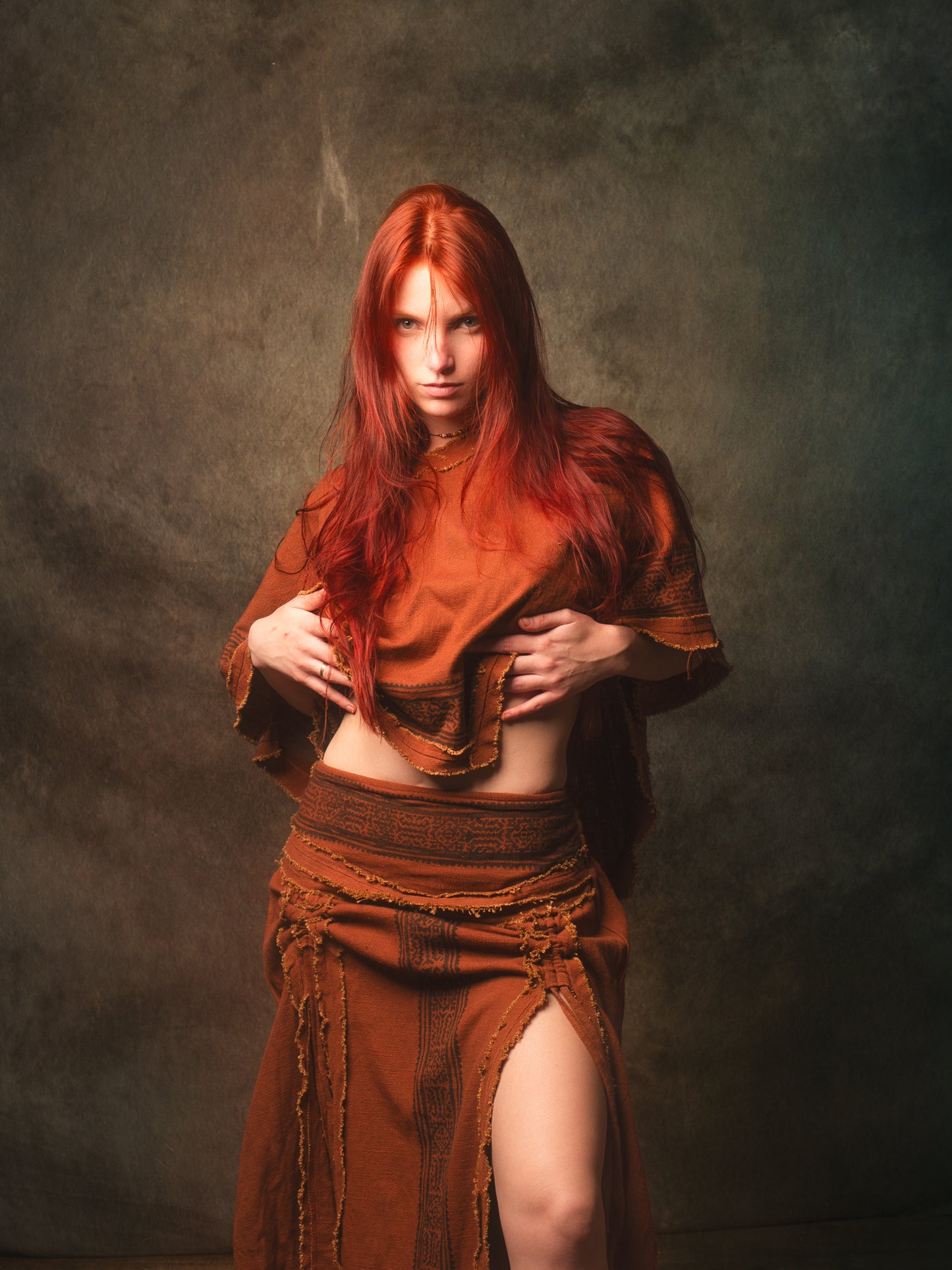 KURA Mini Poncho Top Rustic Orange Natural Cotton Block Printed Tribal Patterns Shirt Festival Ceremony Fairy Boho AJJAYA