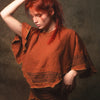KURA Womens Mini Poncho Top Rustic Orange