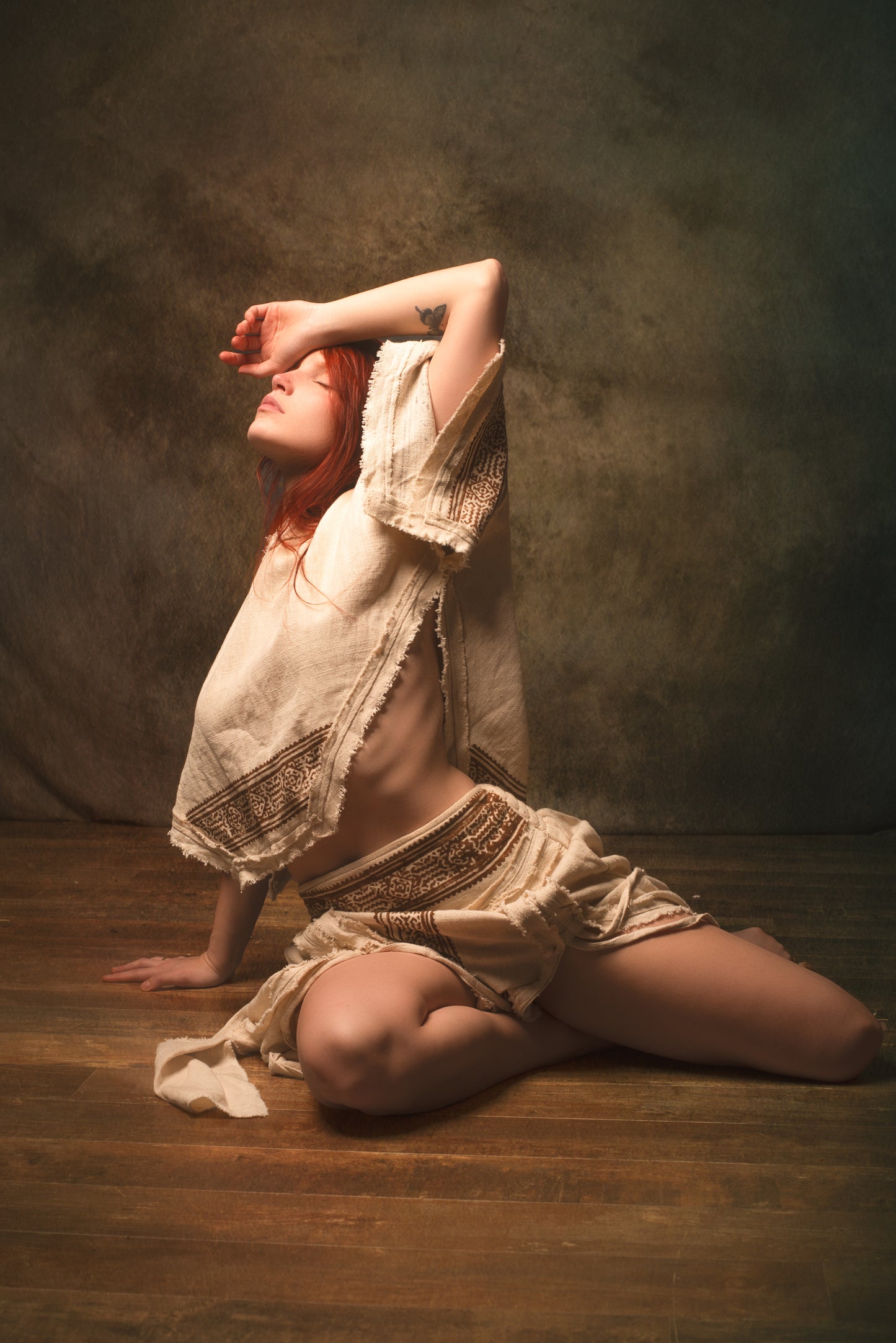 NARIAH Skirt Beige Handmade Cotton Block Printed Tribal Patterns Natural Dyed Fairy Gypsy Boho Festival Ceremony Ritual AJJAYA