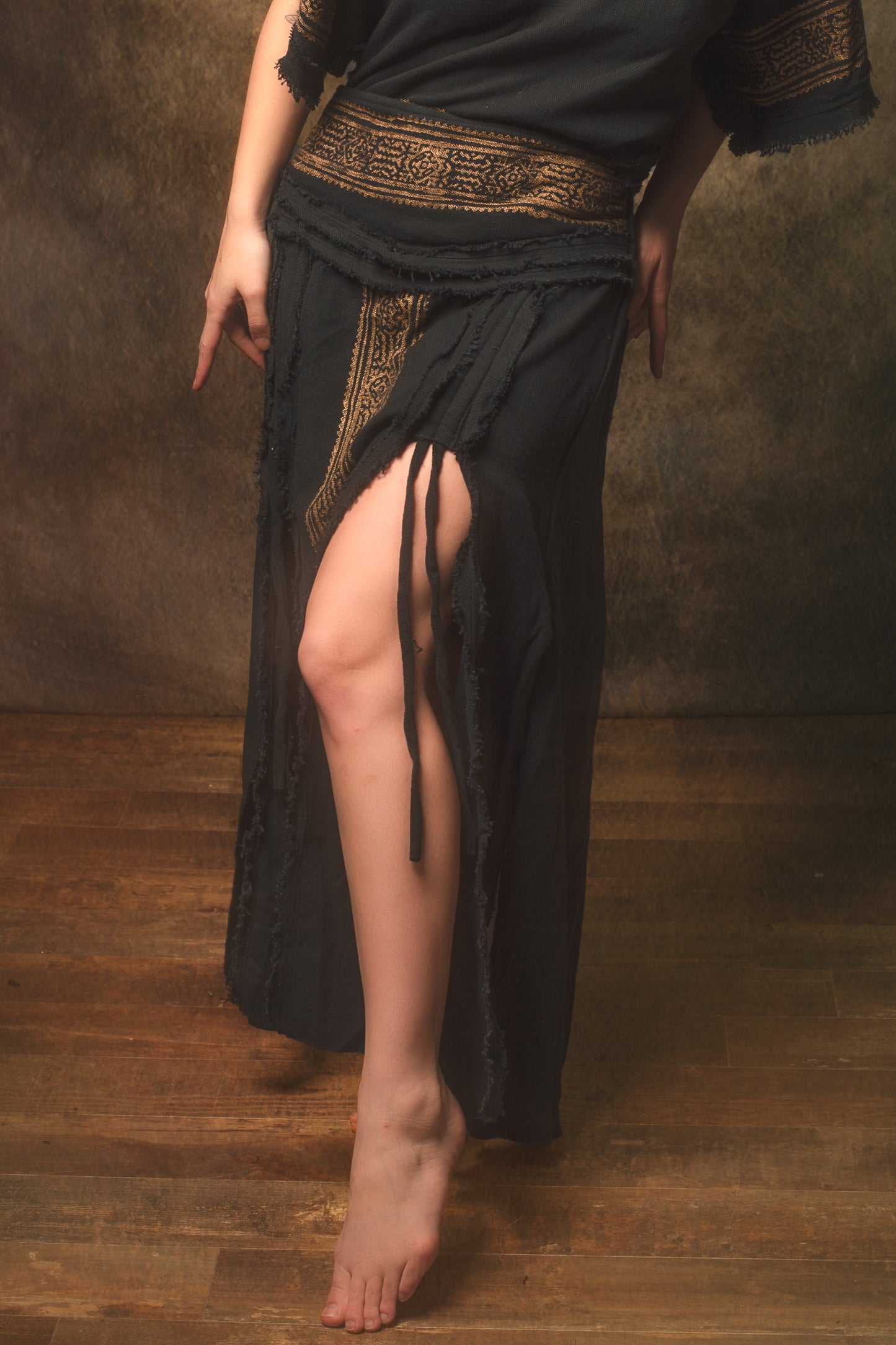 NARIAH Skirt Black Handmade Cotton Block Printed Tribal Patterns Natural Dyed Fairy Gypsy Boho Festival Ceremony Ritual AJJAYA