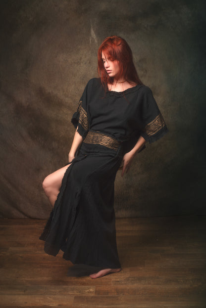 KURA Mini Poncho Top Natural Cotton Block Printed Tribal Patterns Shirt Festival Ceremony Fairy Boho AJJAYA