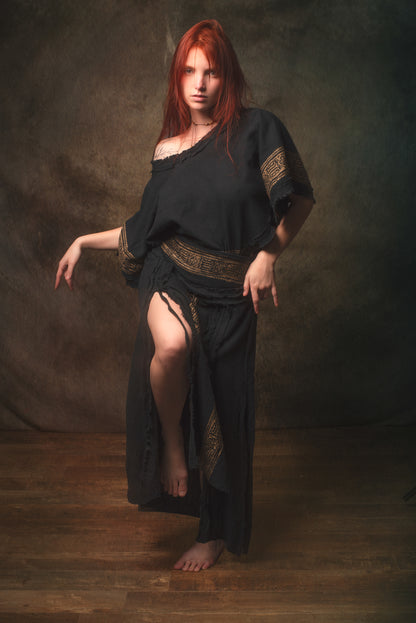 KURA Mini Poncho Top Natural Cotton Block Printed Tribal Patterns Shirt Festival Ceremony Fairy Boho AJJAYA