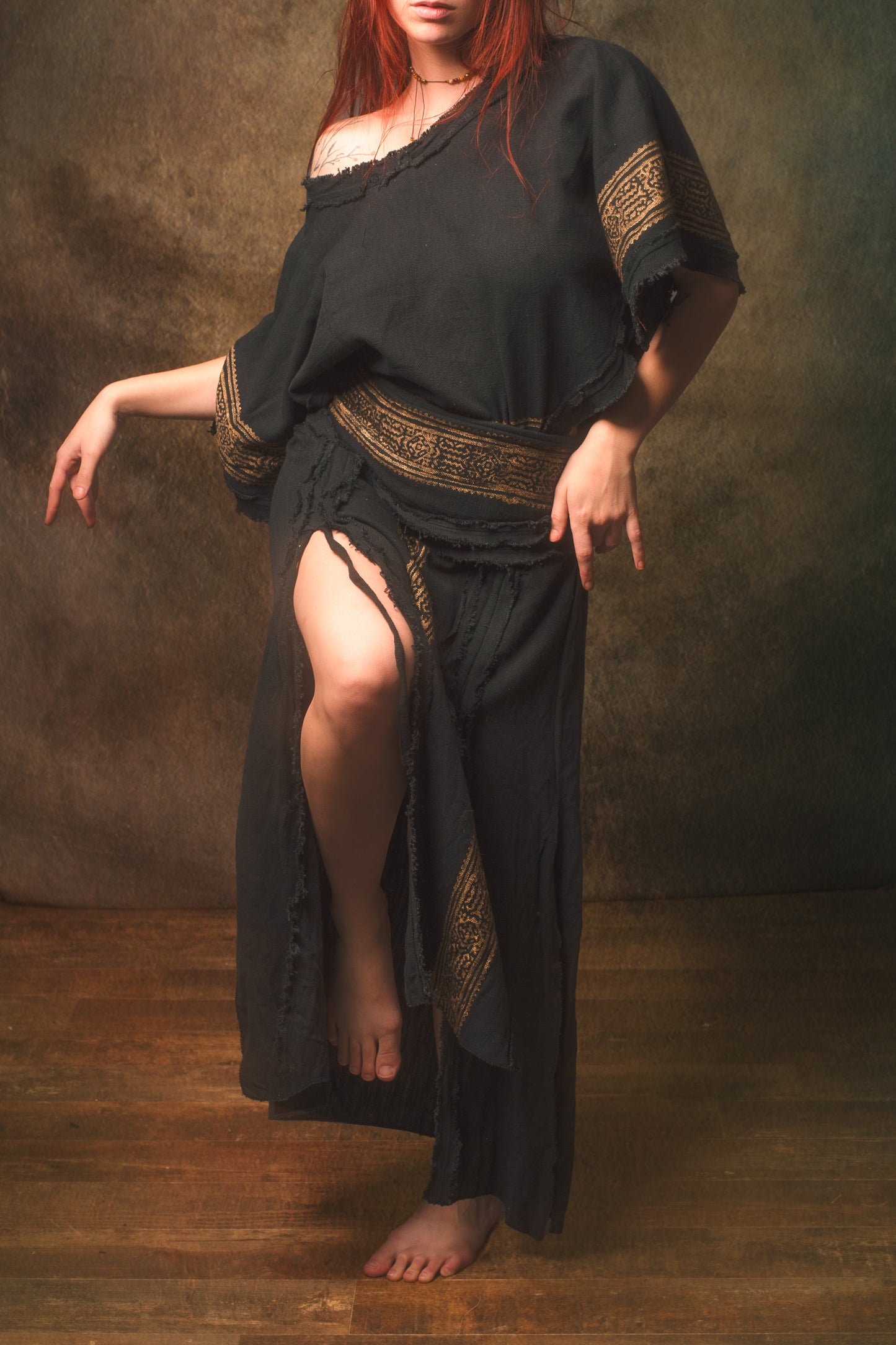 NARIAH Skirt Black Handmade Cotton Block Printed Tribal Patterns Natural Dyed Fairy Gypsy Boho Festival Ceremony Ritual AJJAYA