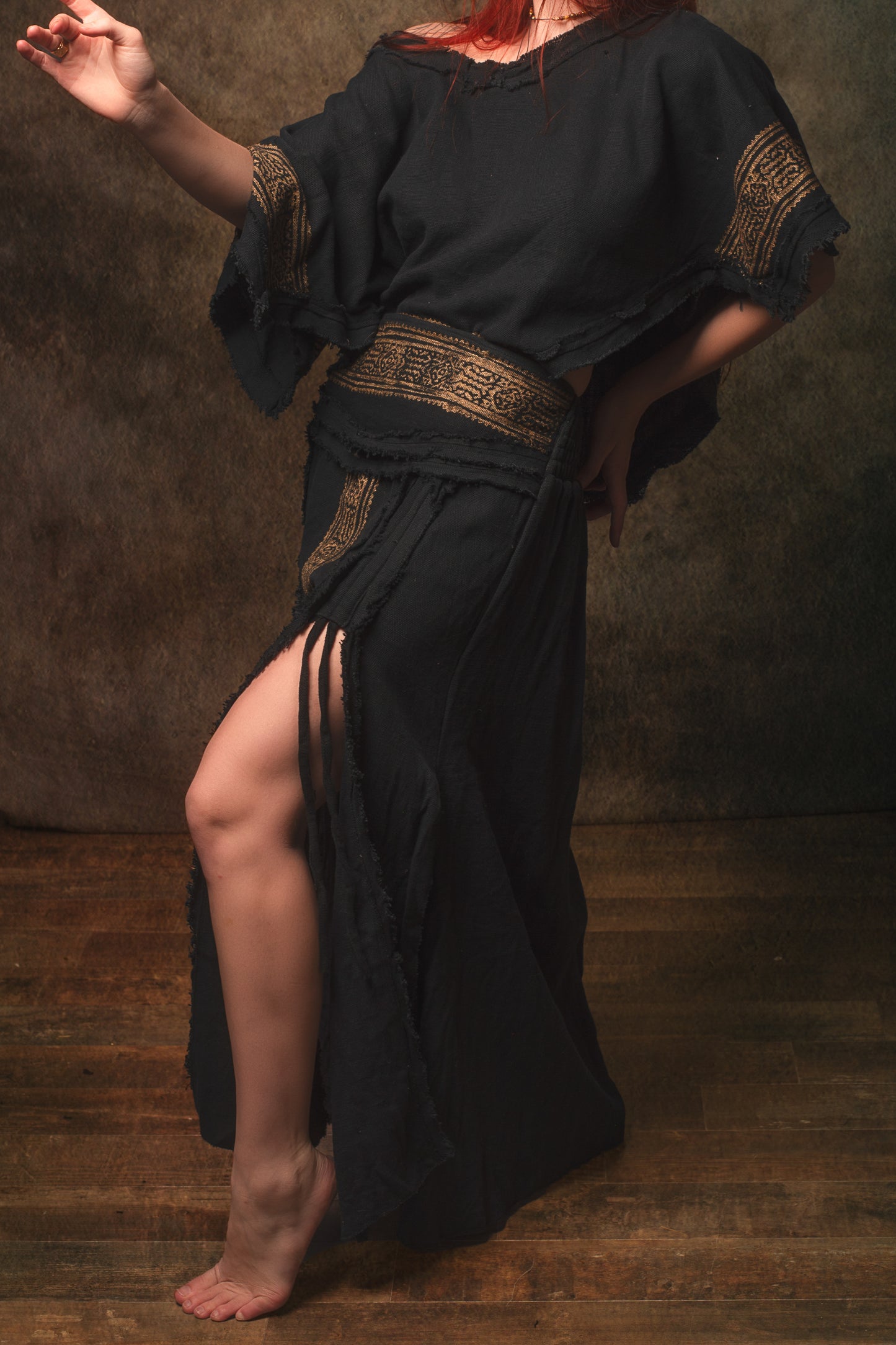 NARIAH Skirt Black Handmade Cotton Block Printed Tribal Patterns Natural Dyed Fairy Gypsy Boho Festival Ceremony Ritual AJJAYA