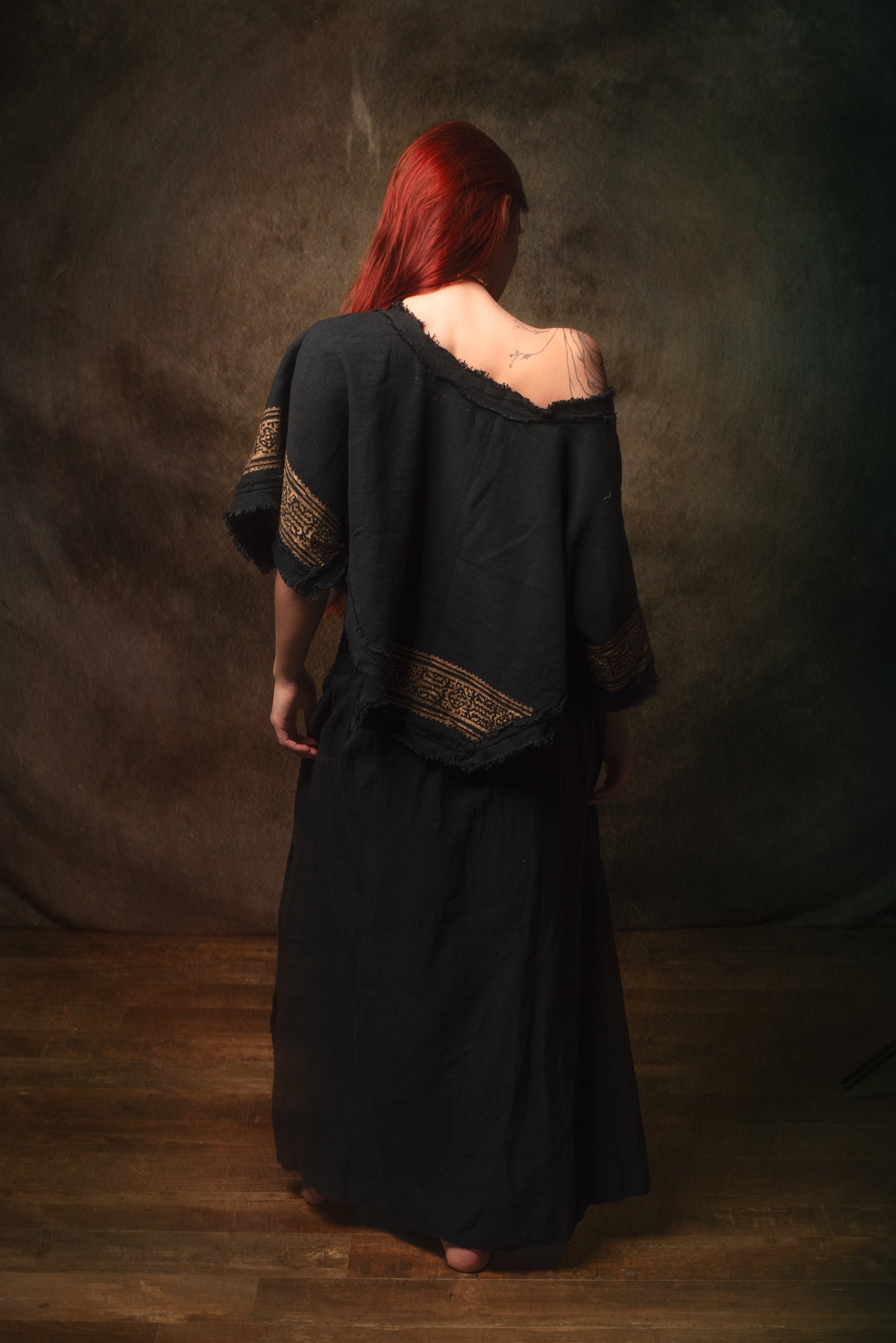 KURA Mini Poncho Top Natural Cotton Block Printed Tribal Patterns Shirt Festival Ceremony Fairy Boho AJJAYA