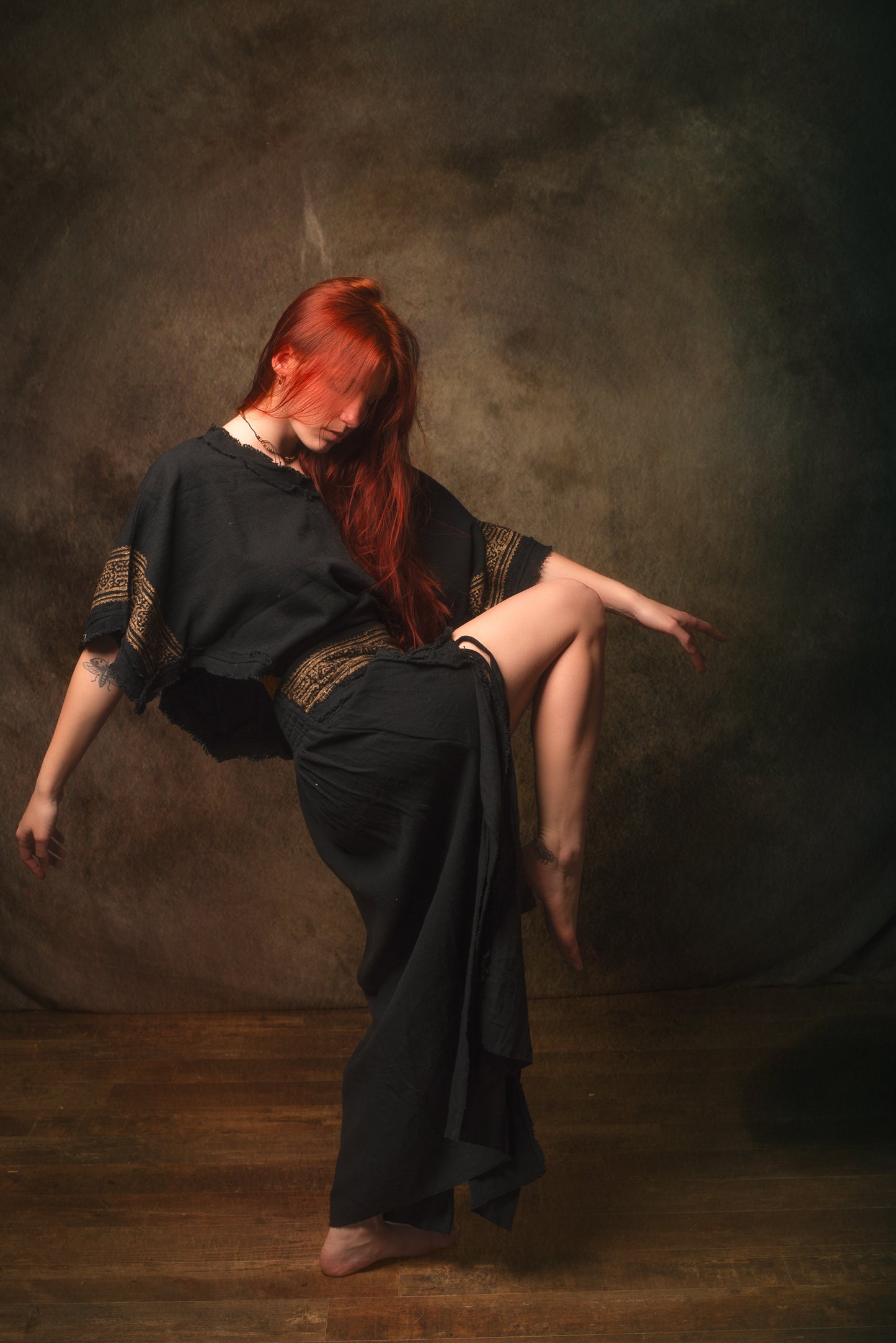 NARIAH Skirt Black Handmade Cotton Block Printed Tribal Patterns Natural Dyed Fairy Gypsy Boho Festival Ceremony Ritual AJJAYA