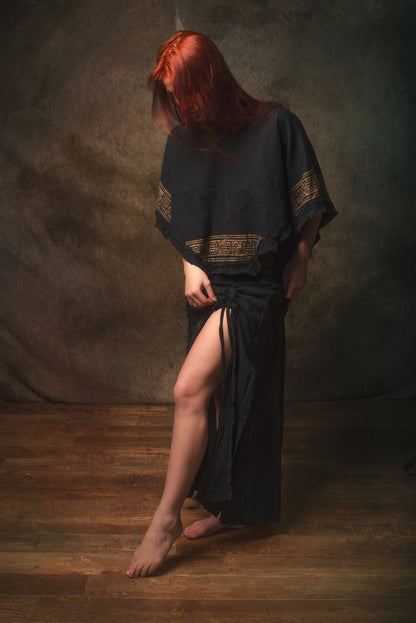 KURA Mini Poncho Top Natural Cotton Block Printed Tribal Patterns Shirt Festival Ceremony Fairy Boho AJJAYA